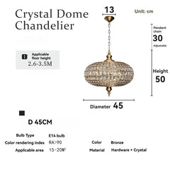 Ornate Gold Metal Crystal Orb Pendant Light Fixture