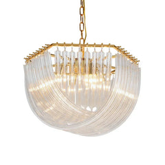 Gold Metal Frame Waterfall Chandelier with Clear Glass Rods