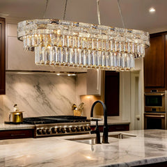 Gold Crystal Tiered Ring Chandelier with Rectangular Faceted Gems