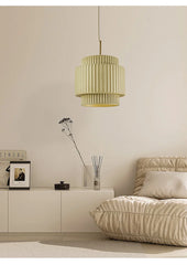 Tiered Fluted Ceramic Drum Pendant Light with Warm Inner Glow