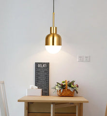 Gold Metal Dome Pendant Light with Frosted Glass Shade