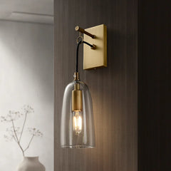 Gold Brass Bell Glass Pendant Light Fixture with Clear Shade