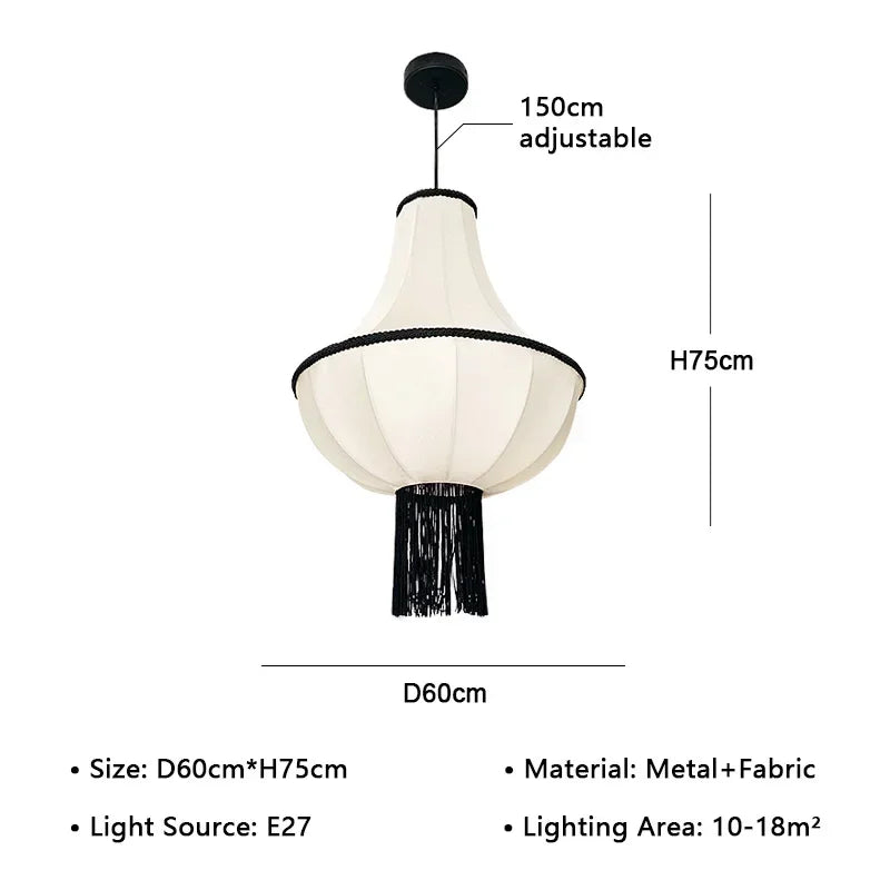 Pendant light with dimensions and specifications on a white background