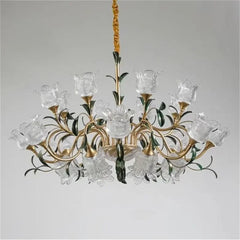 Gold Floral Glass Chandelier Multi-Arm Pendant Light
