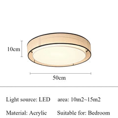 Beige Fabric Drum Flush Mount Light Black Trim Frosted Diffuser