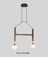 Modern Multi-Arm Wood and Glass Chandelier