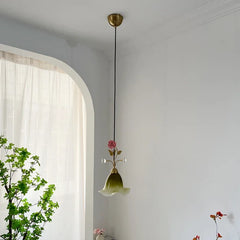Gold Metal Chandelier with Rose Bud Accents and Frosted Glass Shades