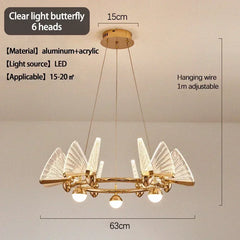 Gold Butterfly Glass Ring Chandelier Modern Pendant Light Fixture