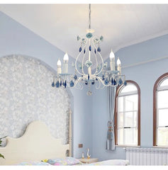 White Floral Crystal Chandelier Semi-Flush Ceiling Light