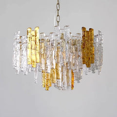 Glass Tube Chandelier with Amber and Clear Accents