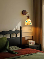Irregular Shell Glass Sconce with Wood Base & Gold Metal Accent Light