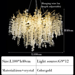 Gold Chandelier with Cascading Textured Glass Disc Accents
