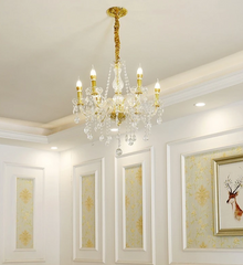 Gold Crystal Candelabra Chandelier with Flame Tip Bulbs
