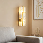 Alabaster marble LED wall sconce in copper frame for modern living room walls
