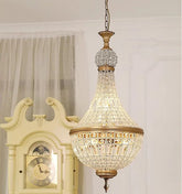 “Antique brass French Empire chandelier with lead-free crystals for foyer or living room”