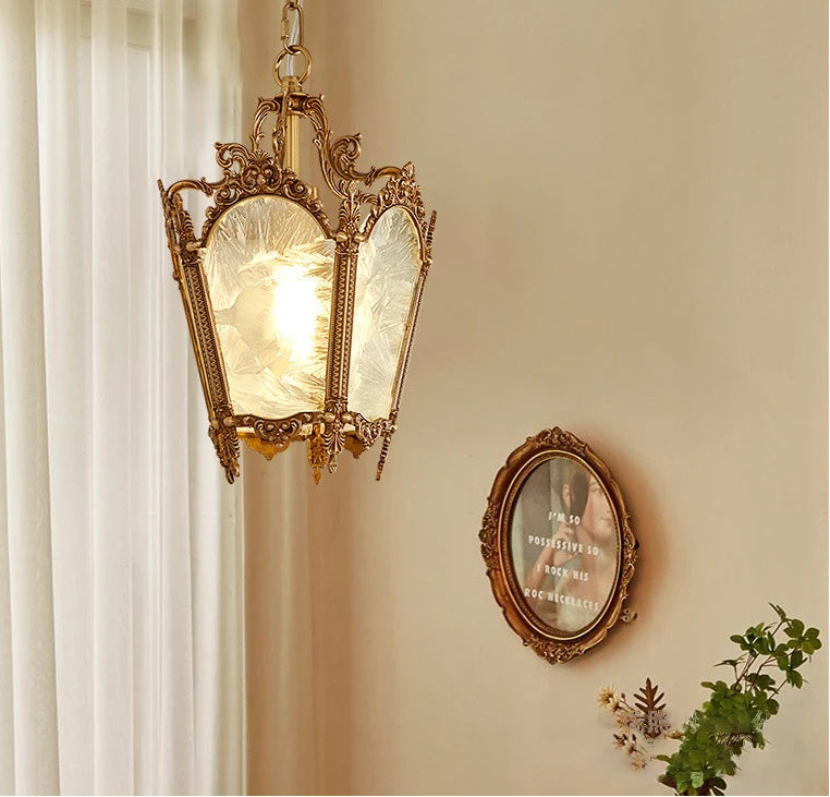 “Art deco copper chandelier with glass shade for bedroom”