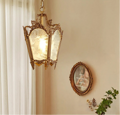 “Art deco copper chandelier with glass shade for bedroom”