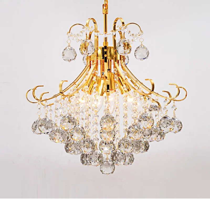 Art Deco tiered gold crystal chandelier for living room or foyer