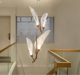 Art deco leaf pendant lighting designed for tall ceilings and foyers