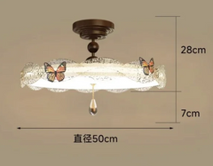 Bronze Butterfly Drum Semi-Flush Ceiling Light with Crystal Accent