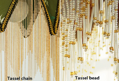 Yellow Floral Beaded Tassel Pendant Light with Scalloped Shade