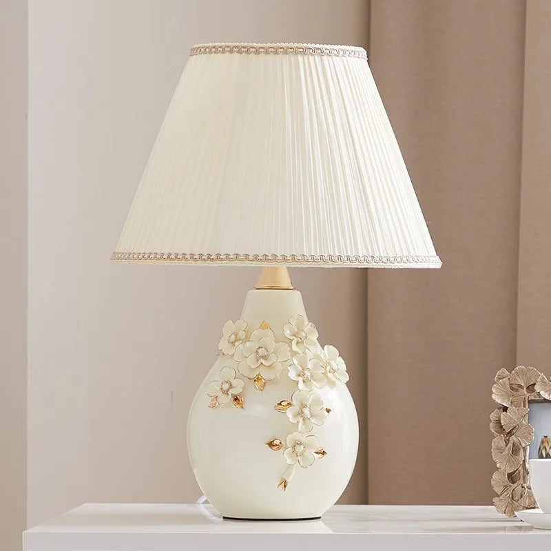 “Handmade ceramic lamp for bedside and desk lighting”