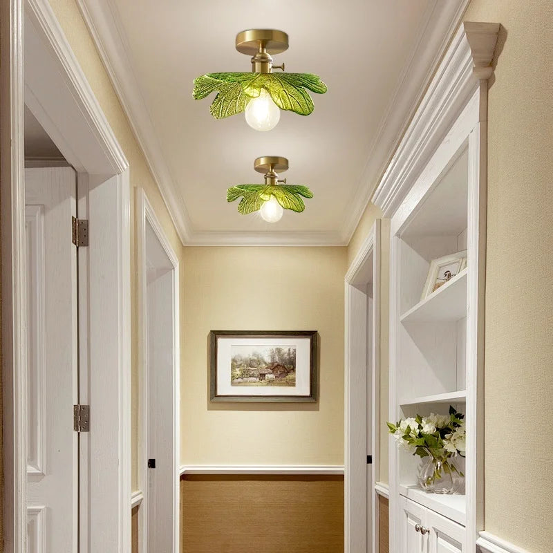 “Contemporary green leaf glass ceiling light for nature-inspired rooms”