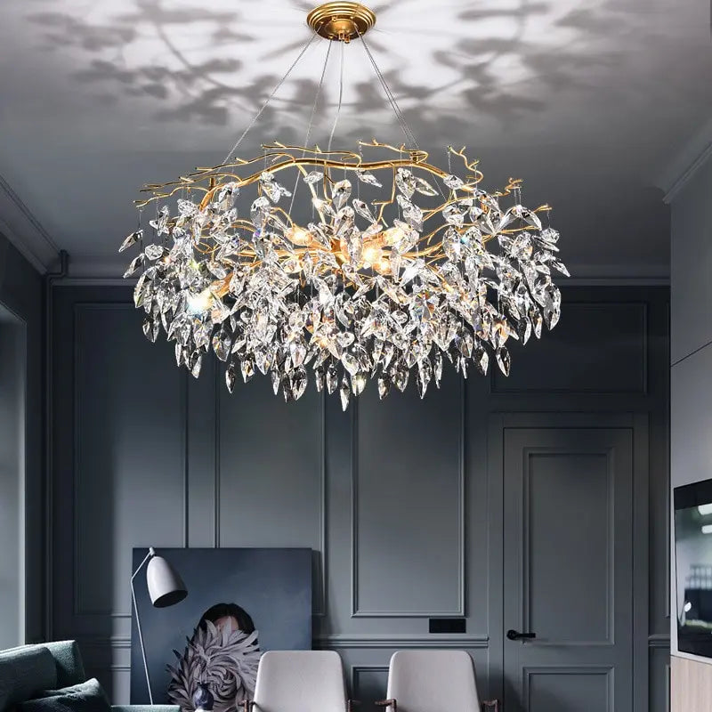 Branch crystal chandelier with polished copper finish for living room ceiling lighting