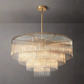 Brass and clear glass Art Deco chandelier with layered shade design