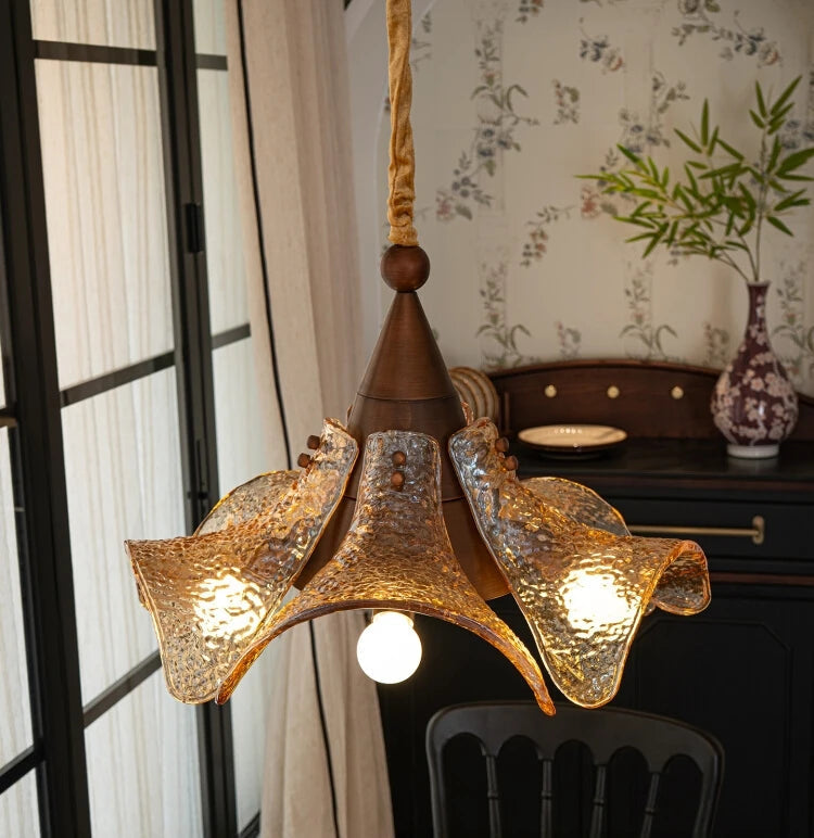 “Brown glass E27 LED chandelier vintage style”