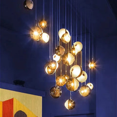 “Luxury bubble ball glass long chandelier, modern high ceiling, G9, 3-year warranty”