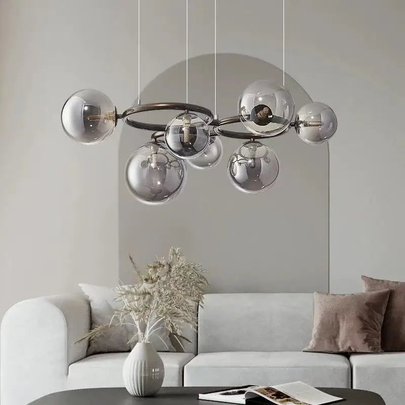 “Bubble glass cluster chandelier in modern living room setting”