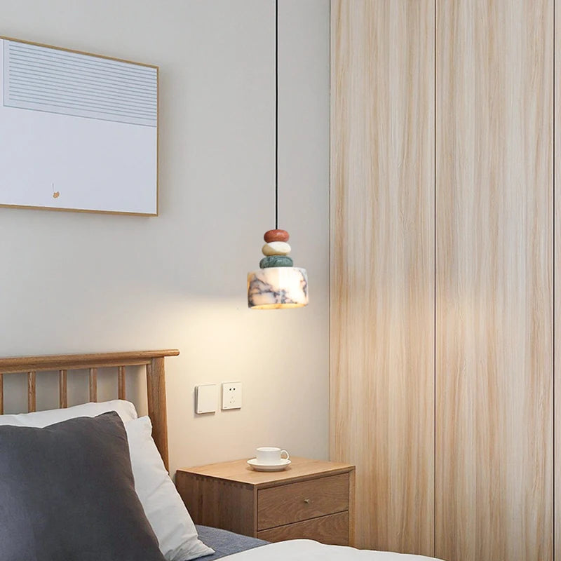 “Bulgari marble LED pendant lamp, colored luxury stone, GU5.3, 4-year warranty”