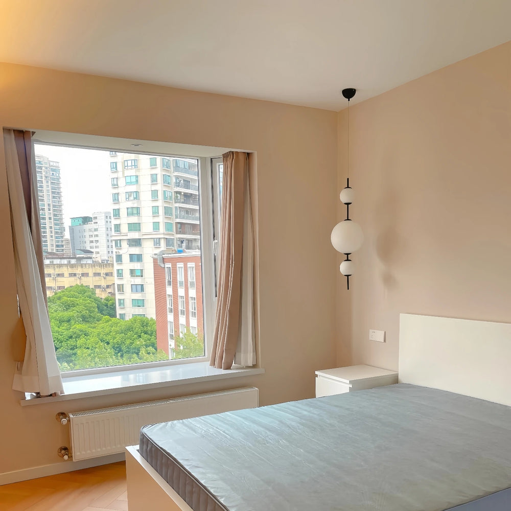 Sculptural hanging pendant lamp with touch on off switch for bedroom ambience