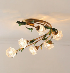 Gold Floral Semi-Flush Ceiling Light with Glass Shades