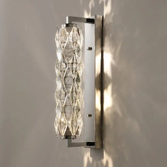 Chrome-finish crystal wall sconce with stainless steel body for hallway wall lighting