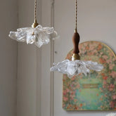 “Clear acrylic flower pendant light with copper/walnut accent, Liglite”