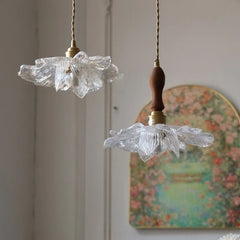 “Clear acrylic flower pendant light with copper/walnut accent, Liglite”