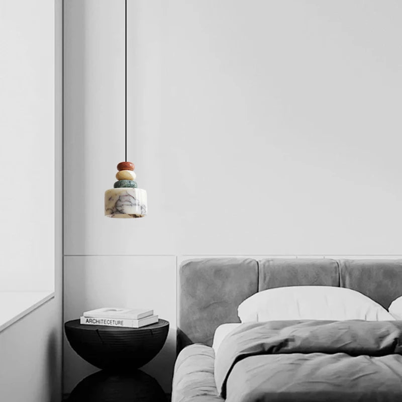 “Contemporary geometric marble hanging lamp with adjustable cord for bedroom, kitchen, or hall”