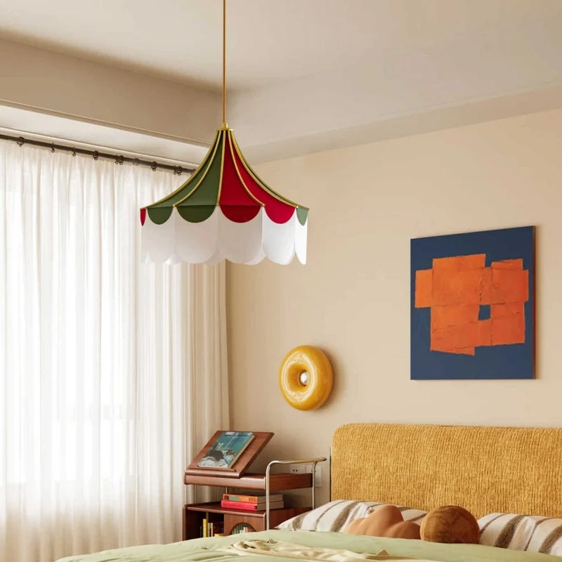 “Decorative fabric ceiling pendant light with soft diffused lighting for small spaces.”