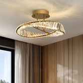 Contemporary alloy ring chandelier with crystal accents in an elegant living room