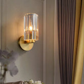 Copper crystal wall sconce with up and down glow for hallway ambient lighting