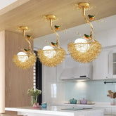 Cottagecore bird’s nest gold chandelier for kitchen island or living room