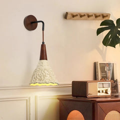 “Solid wood eco-friendly wall lamp with hand-carved resin shade”