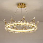 Modern crown crystal LED pendant chandelier with circular glowing ring