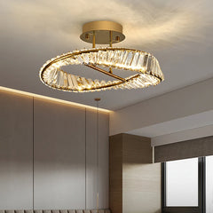 Crystal-accent modern ceiling light featured in a room with curtains and window