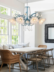 “Modern ceiling chandelier with white ceramic roses, Liglite brand”