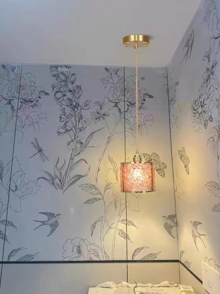 “Crystal glass pendant lamp, geometric pattern, E27 LED, copper socket, 3-year warranty”