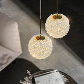 Crystal globe pendant light with polished copper finish for bedside hanging lighting