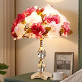 “Crystal rose table lamp for bedside or desk, modern brushed nickel base”